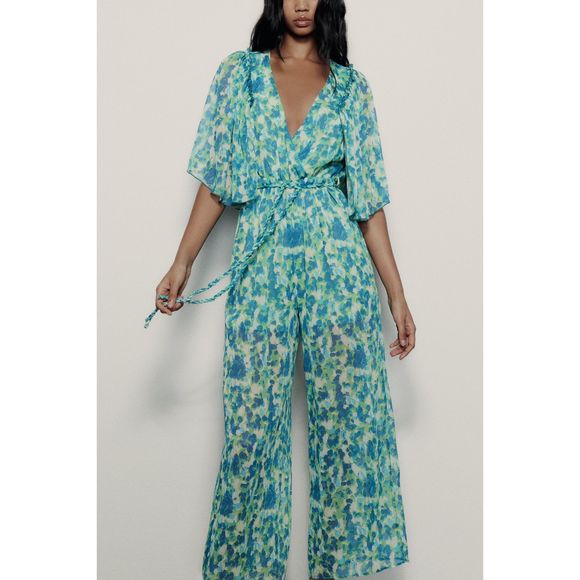 ZARA FLUID PRINTED LONG JUMPSUIT - Picture 6 of 8